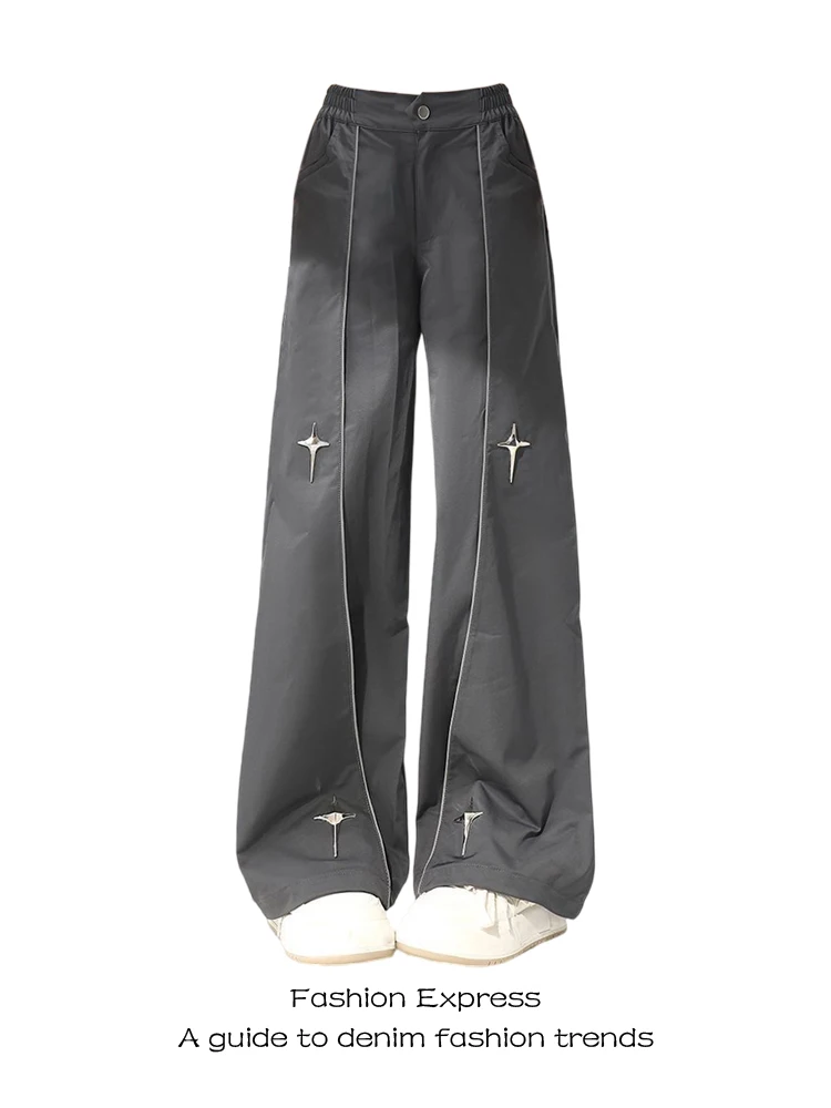 

Женские спортивные брюки с высокой талией, широкими штанинами и металлическими звездами, быстросохнущие, повседневные, осенне-зимние, свободного кроя, джоггеры