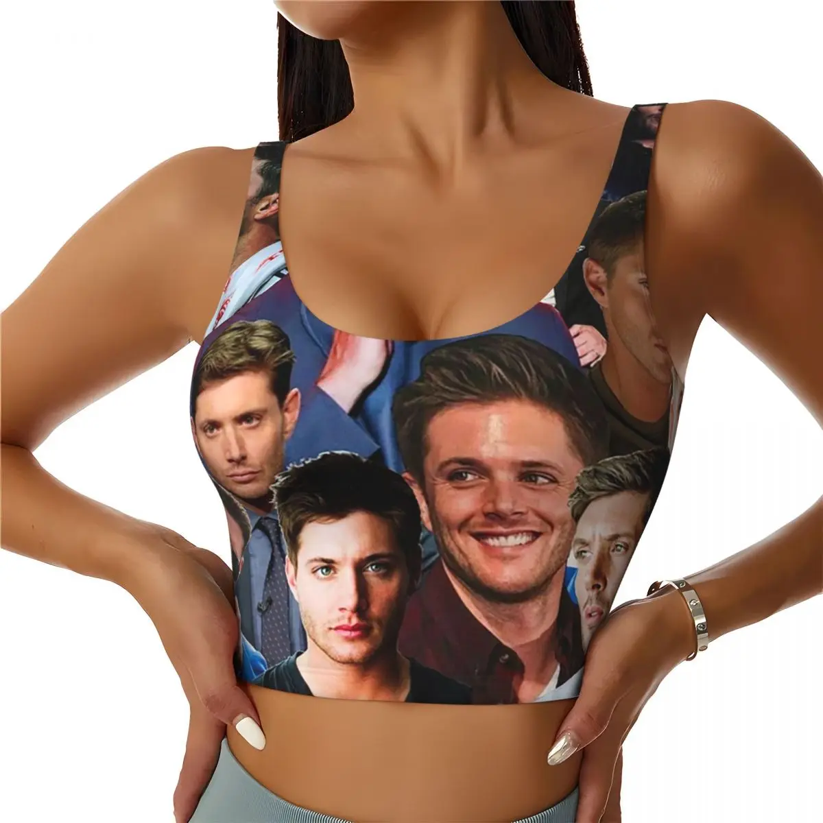 

Custom Jensen Ackles Photo Collage Women Sports Bras High Impact Vest Gym Workout Yoga Crop Tank Tops