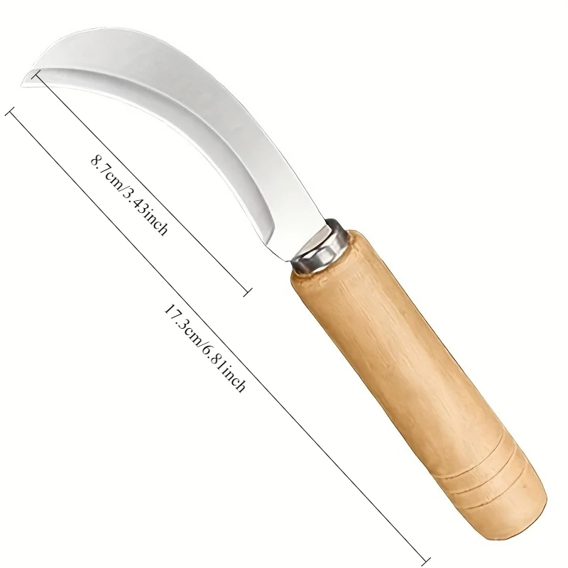 Curved Stainless Steel Knife with Wooden Handle - 2-in-1 Tool for Summer Garden Weeding, Perfect for Outdoor Yard Use