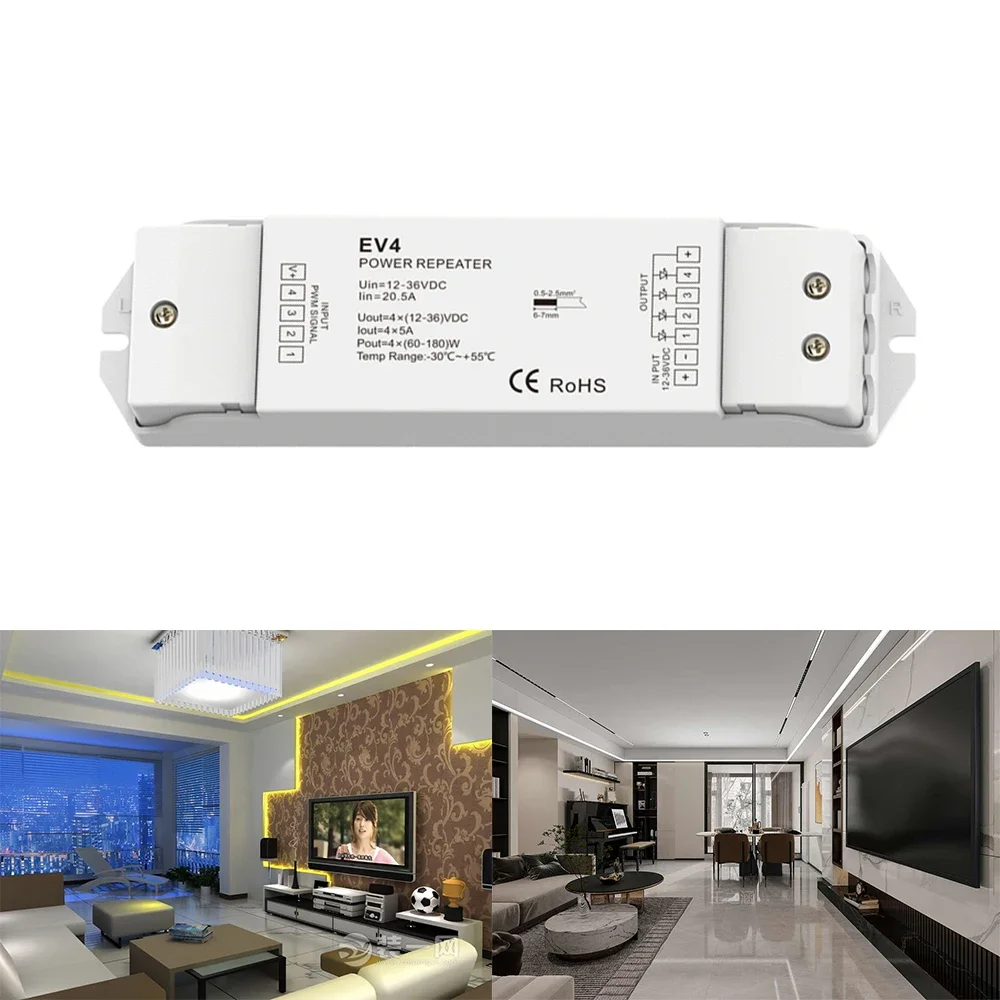 DC12V-36V EV4 4In1 PWM Constant voltage output Repeater Single/Dual Color RGB RGBW 20A LED Signal Amplifier Apply for LED strip