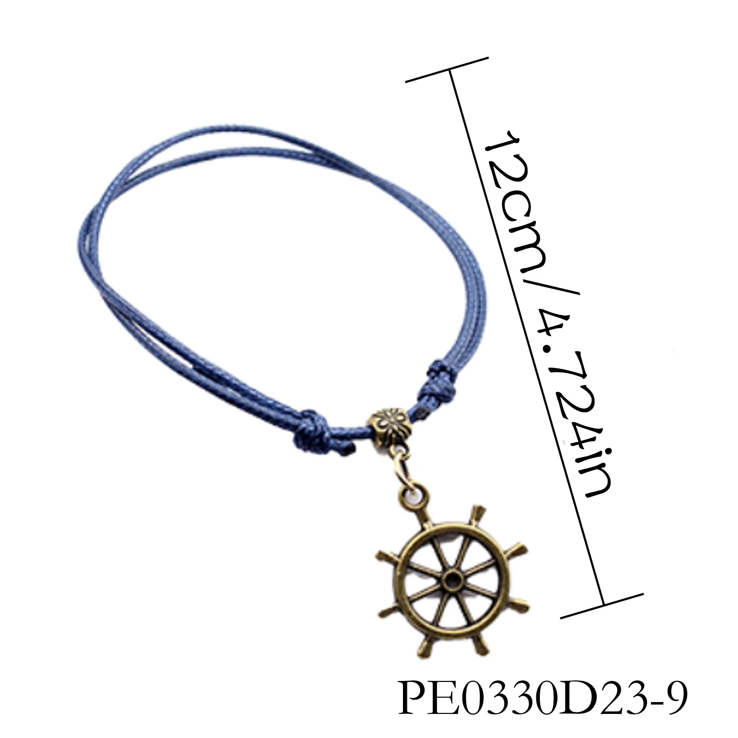PESENAR Bracciale in cordoncino blu stile nautico con ciondolo a forma di ruota da nave in bronzo per accessori Boho e a tema mare