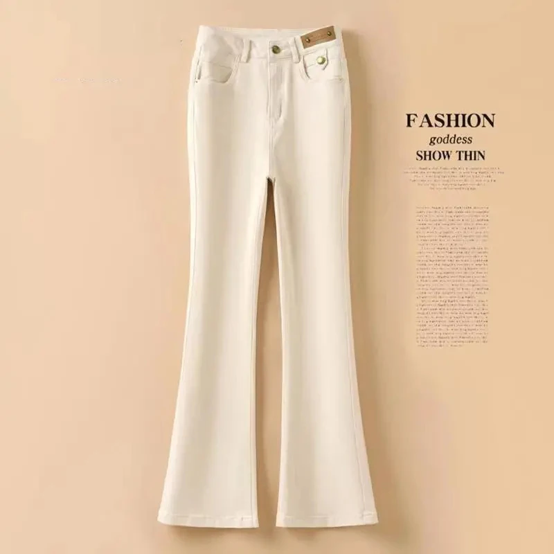 

Fashion Women Flare Jeans Spring Autumn Solid Slim Pants Korean Simple High Waist Versatile Street Office Lady Casual Trousers