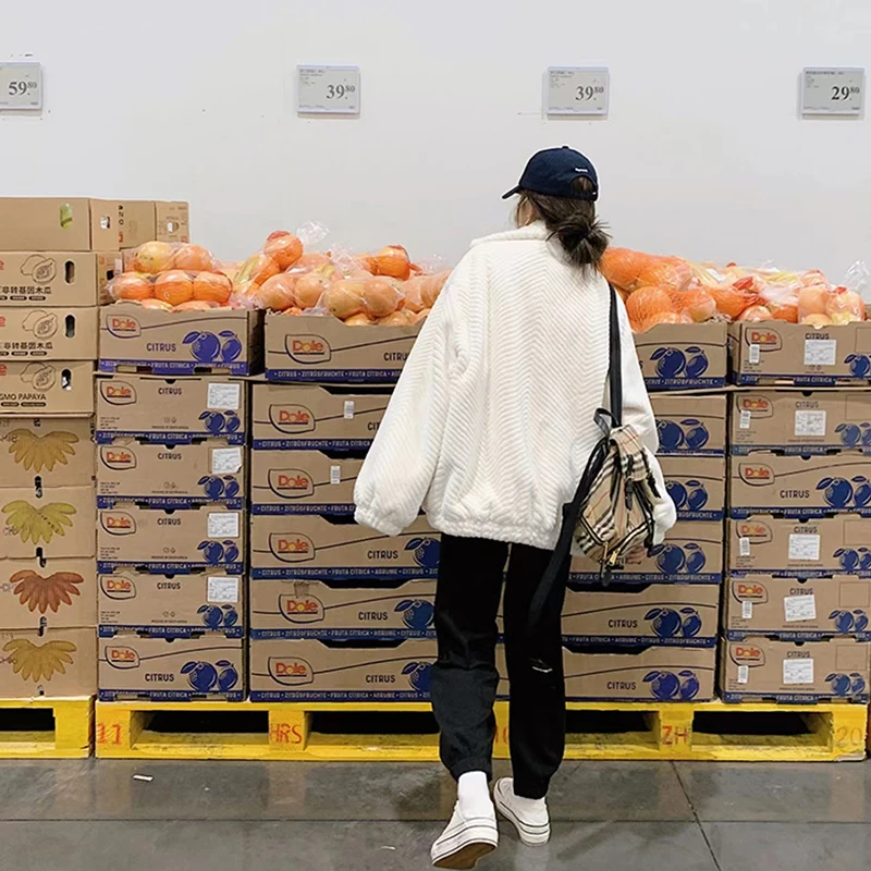 ラムファージャケット レディース 秋冬 サーマル プルオーバー フード付きスウェットシャツ ゆったり冬用コート スタンドカラー ジップアップ ロング丈