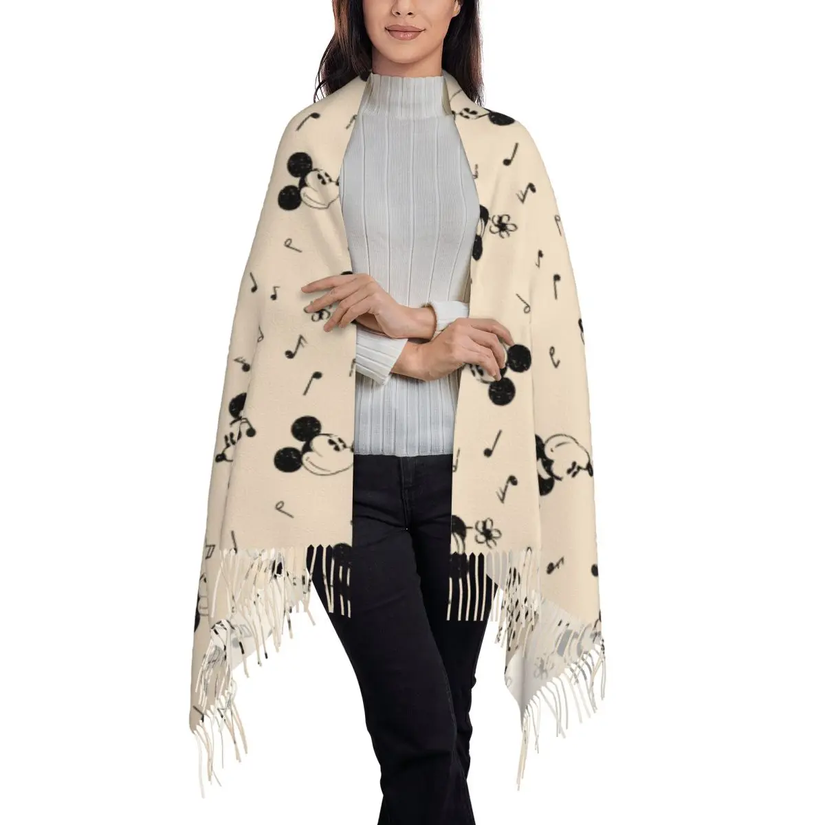 Women\'s Scarf with Tassel Vintage Mickey Minnie Metal Lunch Box Large Winter Warm Shawl Wrap Daily Wear Pashmina Scarves