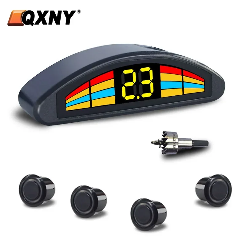 

QXNY Car 4 Parking Sensor Kit Parktronic Reversing Backup Radar Recoil Auto Detector Backing Assistance Voice Buzzer Automobile