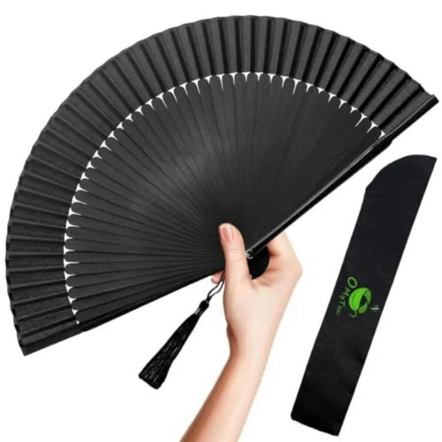 

Folding Hand Fan for Women - Foldable Chinese Japanese Vintage Bamboo Silk Fan - for Hot Flash, Church, Decoration, EDM, Music
