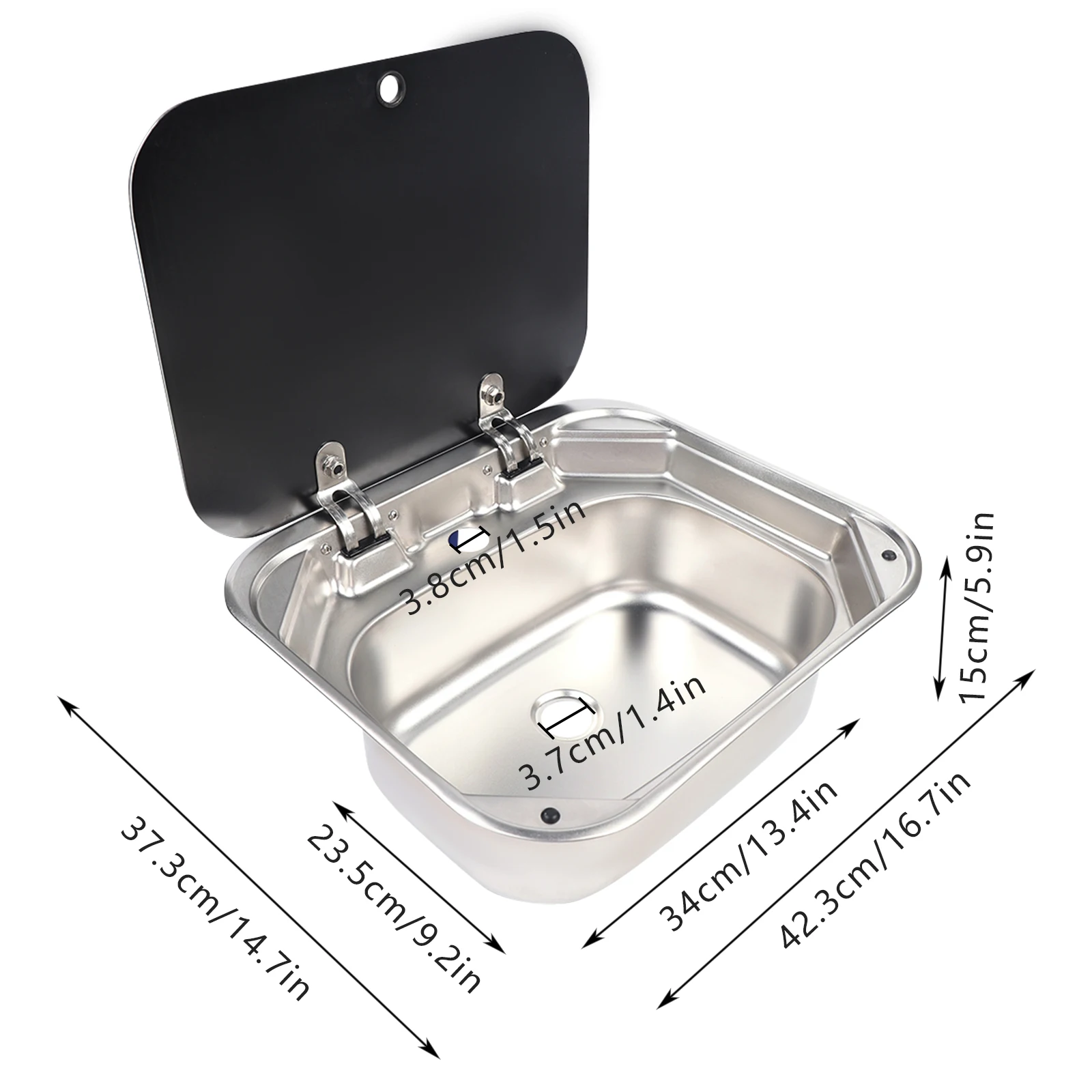 

RV Caravan Camper Sink Stainless Steel Hand Wash Basin w/ Glass Lid & Faucet