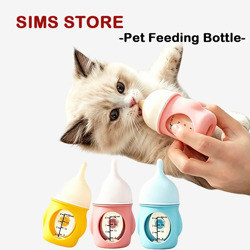 Anti-Choke Puppy Kitten Nursing Bottle Bionic Silicone Glass Milk Feeder Visible Scale Small Pet Breastfeeding Feeding Bottle