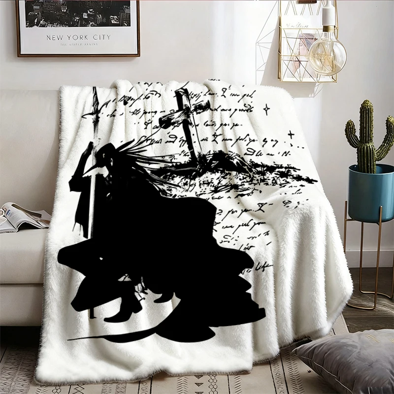 Vampire Hunter D Gothic Graphic Flannel Blanket, 90s Retro Dark Anime Flannel Blanket