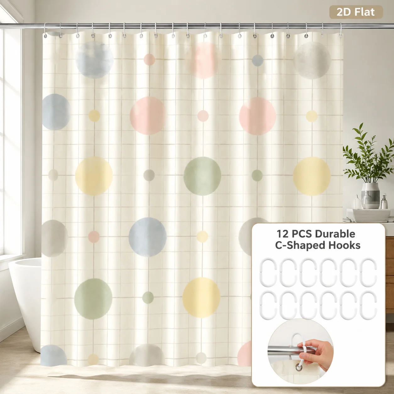 Modern Abstract Circle Pattern Shower Curtain for Bathroom Decor - Neutral Tones