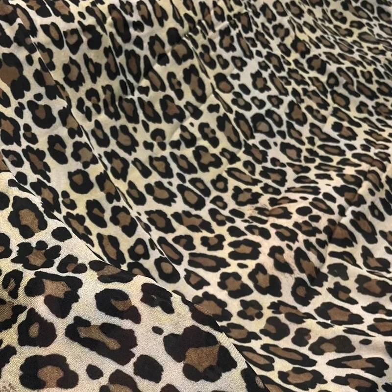 100% Cotton Soft Leopard Print Chiffon Fabric Design Sewing Material Cheongsam Party Dress Garment Wide 145cm Sold By Meter