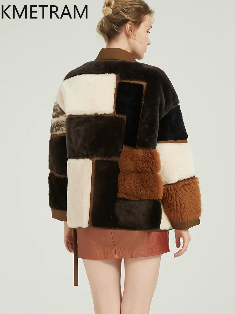 KMETRAM جلد الغنم الحقيقي مع الصوف المرفقة معاطف الفرو امرأة الدفء فضفاضة المرأة الشتاء سترة 2025 ملابس القهوة القصيرة7]