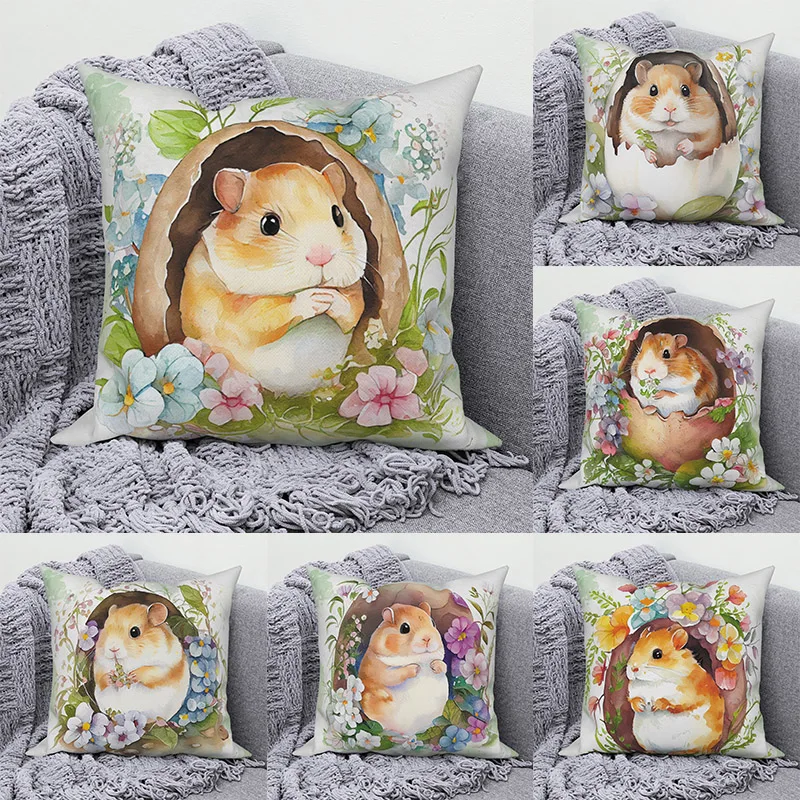 Cute Animal Throw Pillow Cover Hamster Bird Bear Cushion  Decorative    Sofa Living Room Decoration 45x45