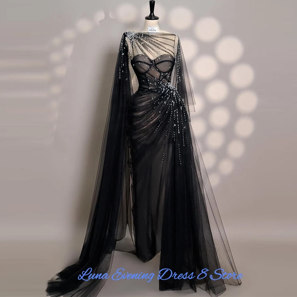 High Quality Tulle Crystal Evening Dresses Luxury Watteau Train Customized Prom Dresses Delicate Beading Special Occasion Gowns image 6