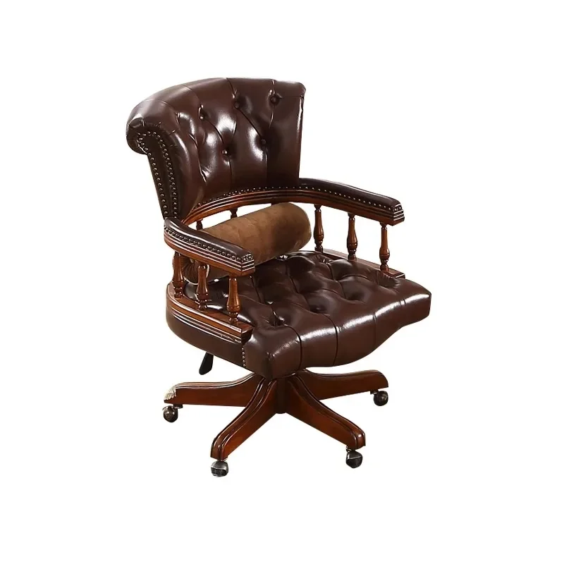 American computer chair household comfort lifting chair ergonomics study chair European solid wood office swivel chai leather