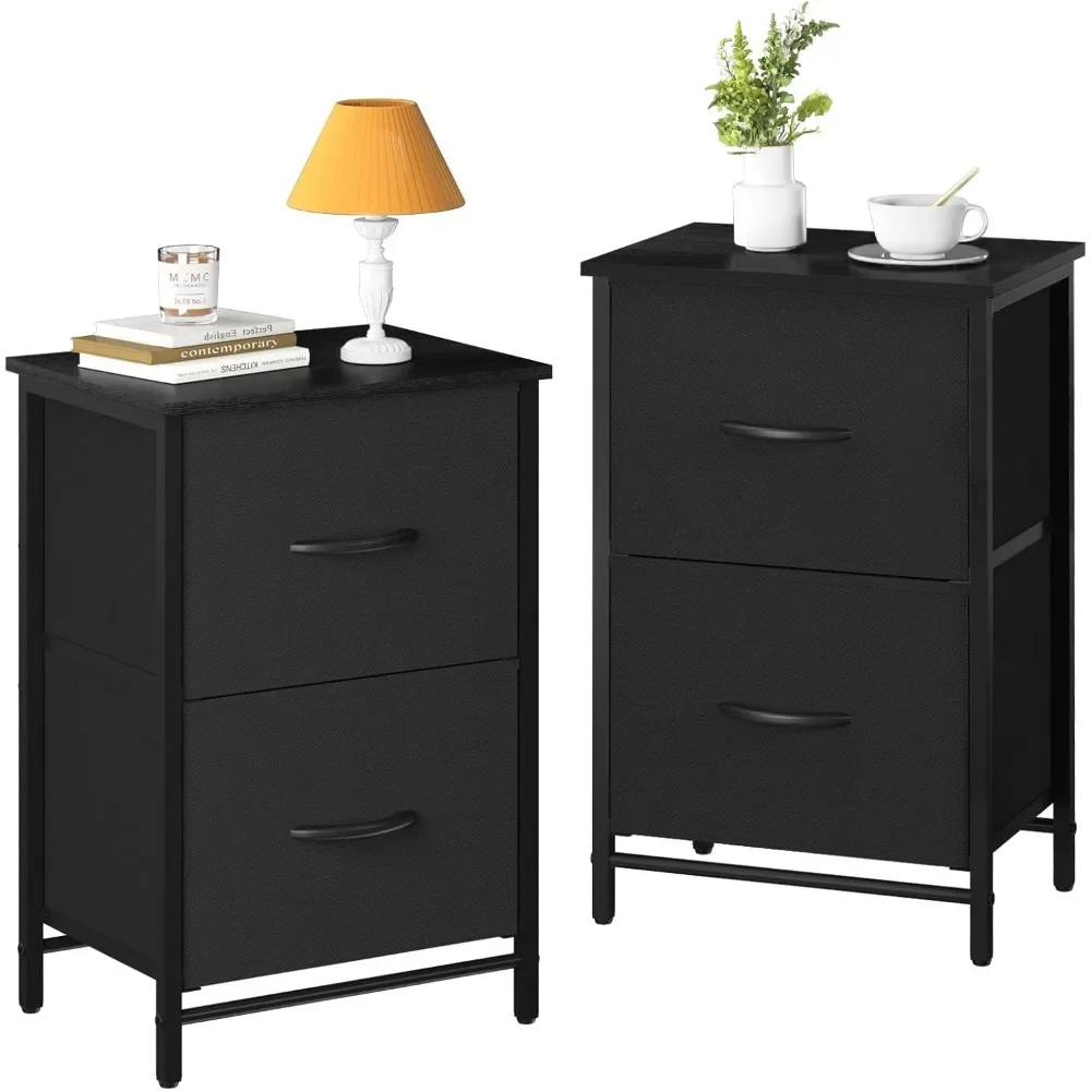 

Fabric Nightstand - Small Wood Bedside Tables with Storage Drawers for Bedrooms and Dorms