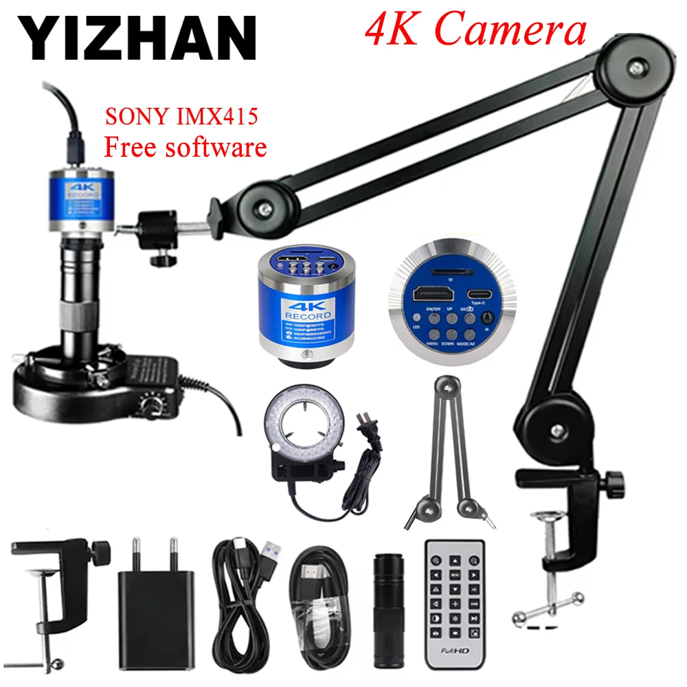 

YIZHAN 4K 1080P Full HD Digital Microscope TYPE-C USB HDMI VGA Industrial Camera 150X Zoom Lens Measurement For PCB Soldering