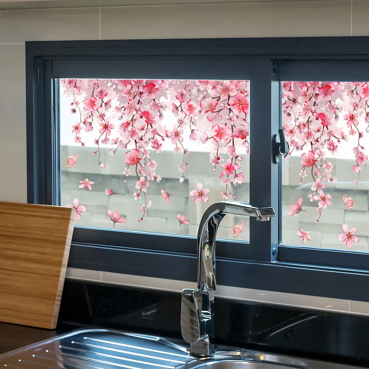NEW 1 Set Pink Flower Static Window Stickers Diy Wallpaper Wall Sticker Decals Festival Home Decor Crafts Window Cling Sticker