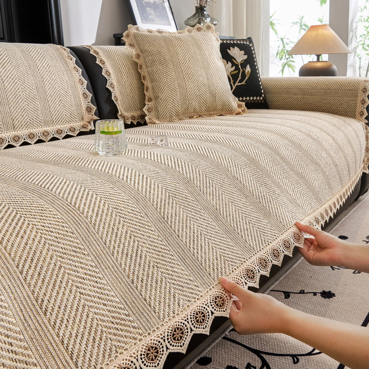 Non-slip Cotton and Linen Sofa Cushion Four Seasons New Living Room Sofa Cushion Senior Sense of Leather Sofa Cover Cloth