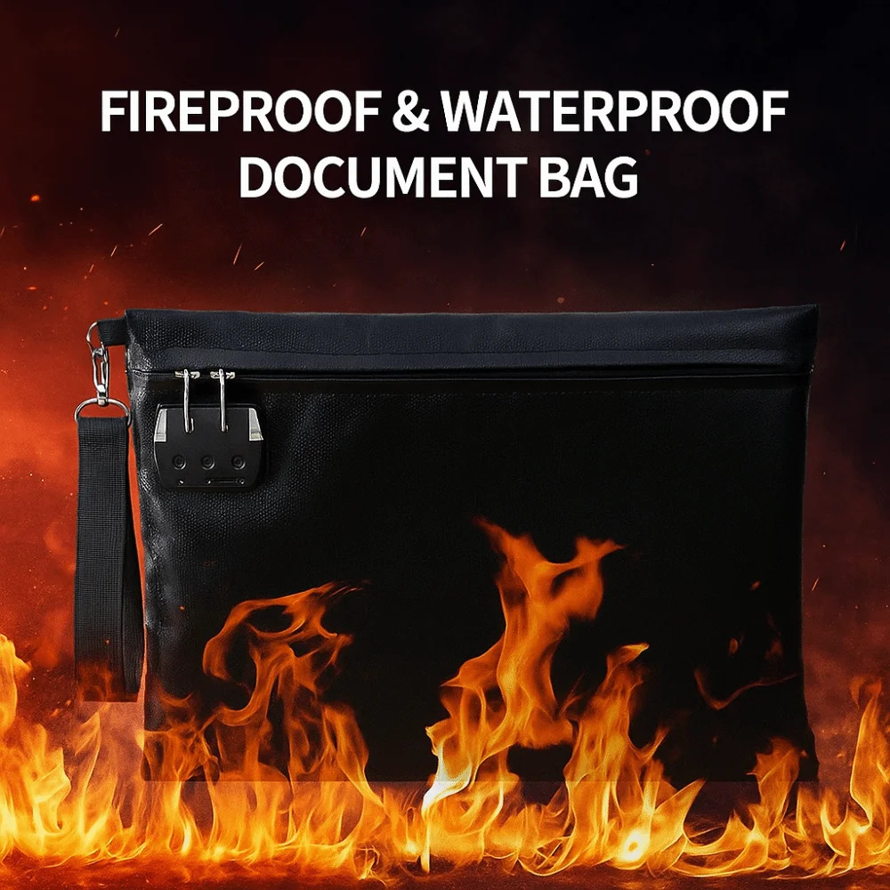 Fireproof Code Lock Fireproof Document Bag Heat-resistant Waterproof Safety File Folder with Lock Portable Zipper Document Pouch