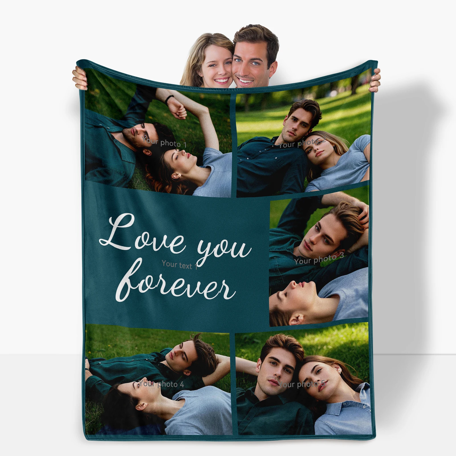 Valentine'S Unique Flannel Blanket Featuring Five Custom Photos And One Romantic Text For Couples To Celebrate Their Love Story