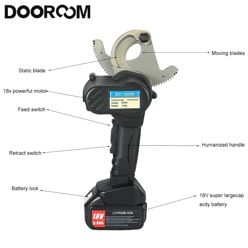 Gunting kabel gigi 50mm, pemotong kabel listrik 18V, EC-50M ringan dan cepat, pemotong kabel hidrolik