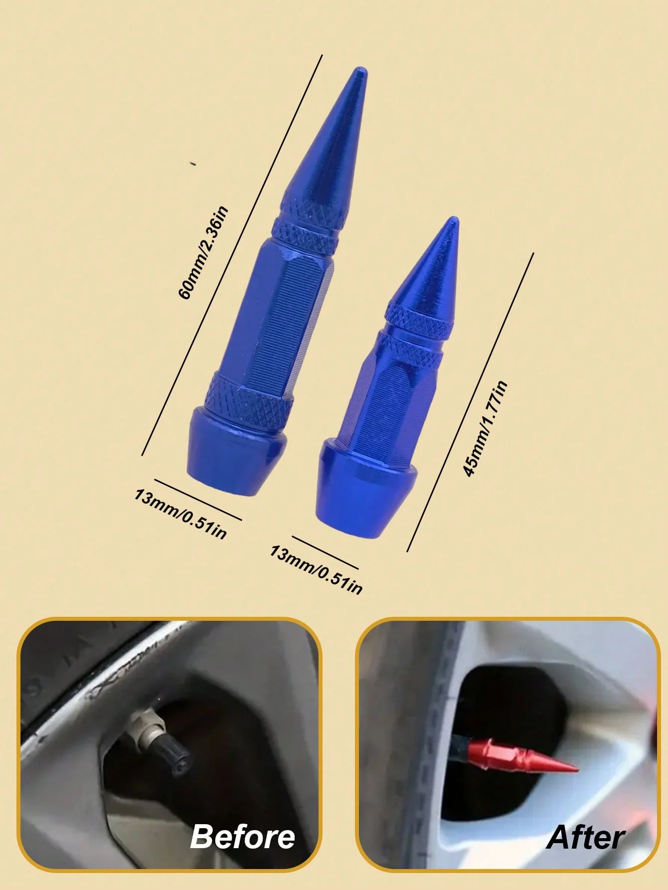 4개 알루미늄 타이어 밸브 캡 - 날카로운 팁 디자인, 육각 나사 장착, 방진 및 누출 방지, C용 범용 장착