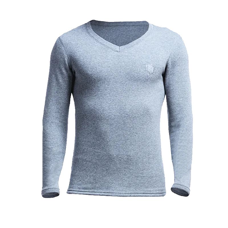 

Autumn Winter Men's Fleece Lined Thermal Top, V-neck Single Warm Base Layer Underwear