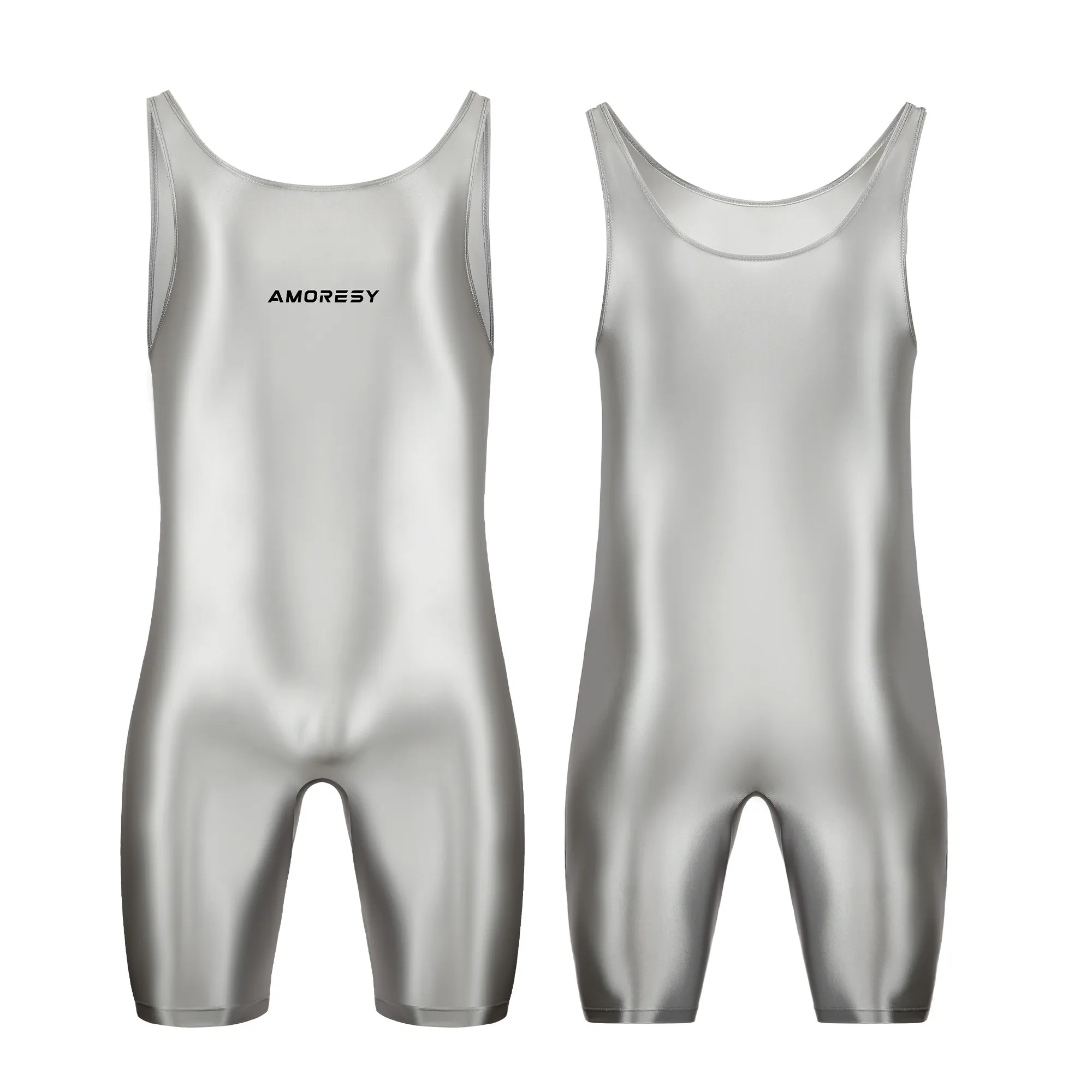 AMORESY Herren Sexy Glänzender, glatter Bodybuilder-Singlet, ärmellos, zum Laufen, Catsuits, Fitness, Yoga, Sport, Overall, Radfahren, einfarbig, eng anliegend – Detail 32