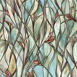 Green Leafy Flower Pattern Window Film Stained Drop-Shipping Static Cling Glass Stickers Home Window Decoration