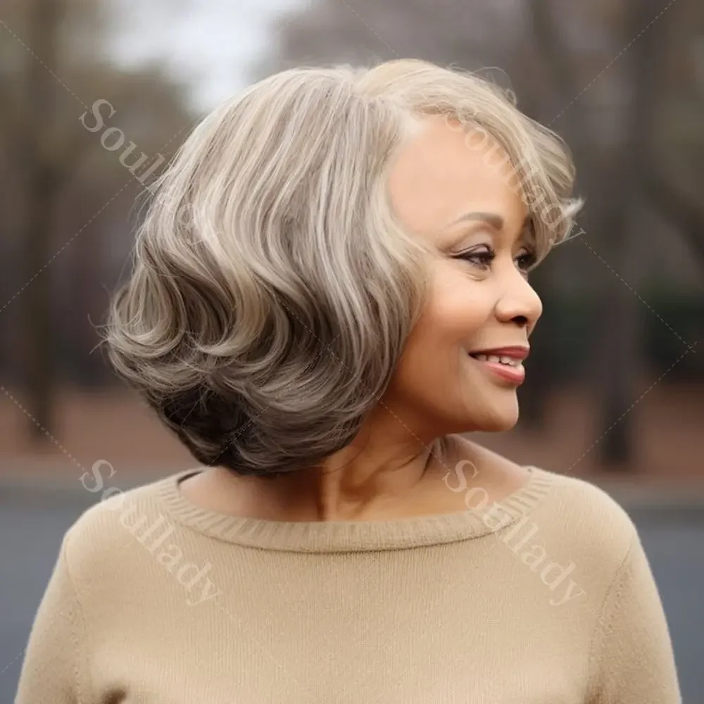 

Hair Code Nature Wavy Bob Wig Light Golden Blonde Mix Brown Colored Human Hair Wigs Pre-Cut 4x4 Lace Closure Wig For Women
