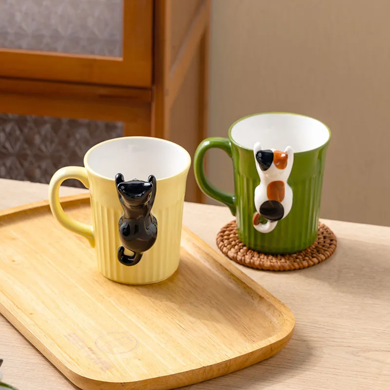 

Cute Cat Ceramic Mug 3D Relief Design Ins Style Breakfast Cup Couple Gift High Quality Coffee Cup