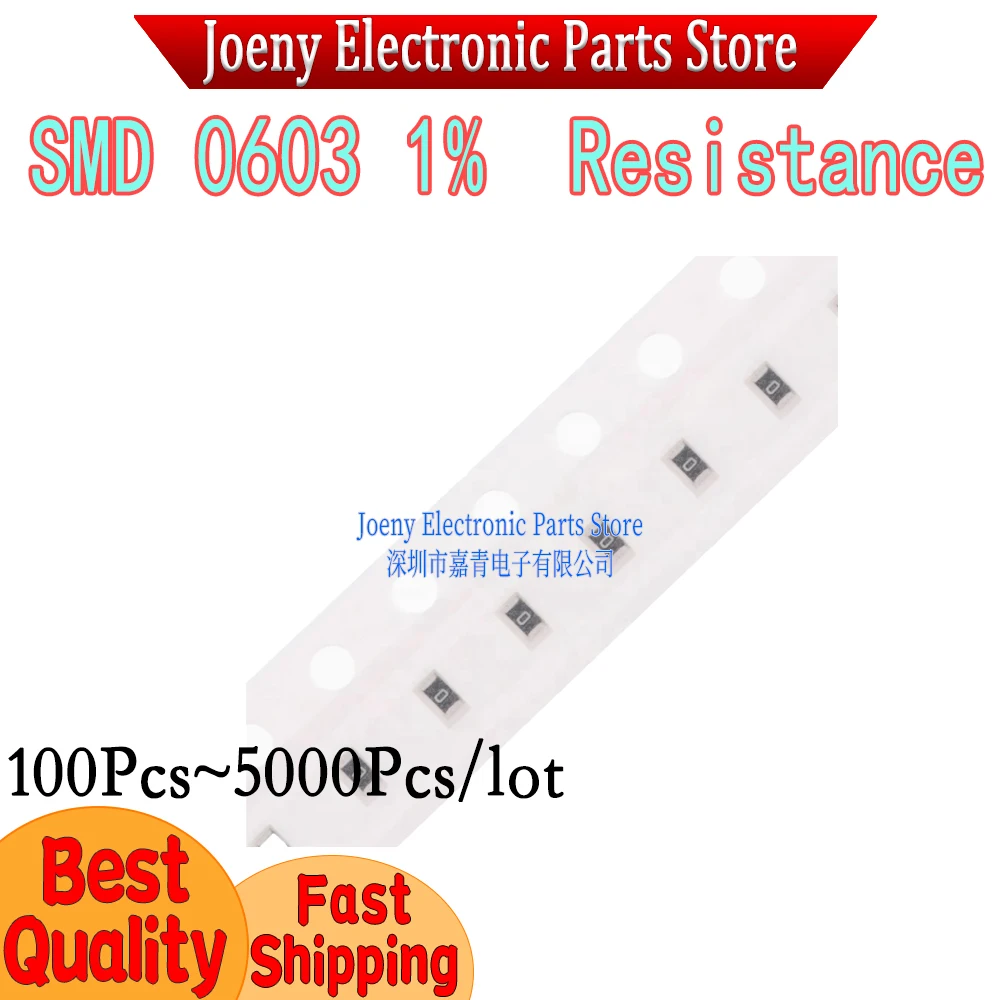 

100Pcs/5000Pcs SMD 0603 1% resistance 1R 2R 3R 4R 5.6R 10R 20R 30R 40R 56R 68R 82R 0.1R 100R 220R 470R 1K 10K 20K 33K 82K