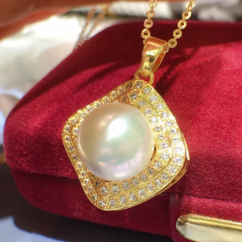 

Подвеска из пресноводного жемчуга для женщин, большой круглый микро-дефект, сильный блеск, позолоченный 18 карат, полный бриллиант, двухрядный микроинкрустация, модный