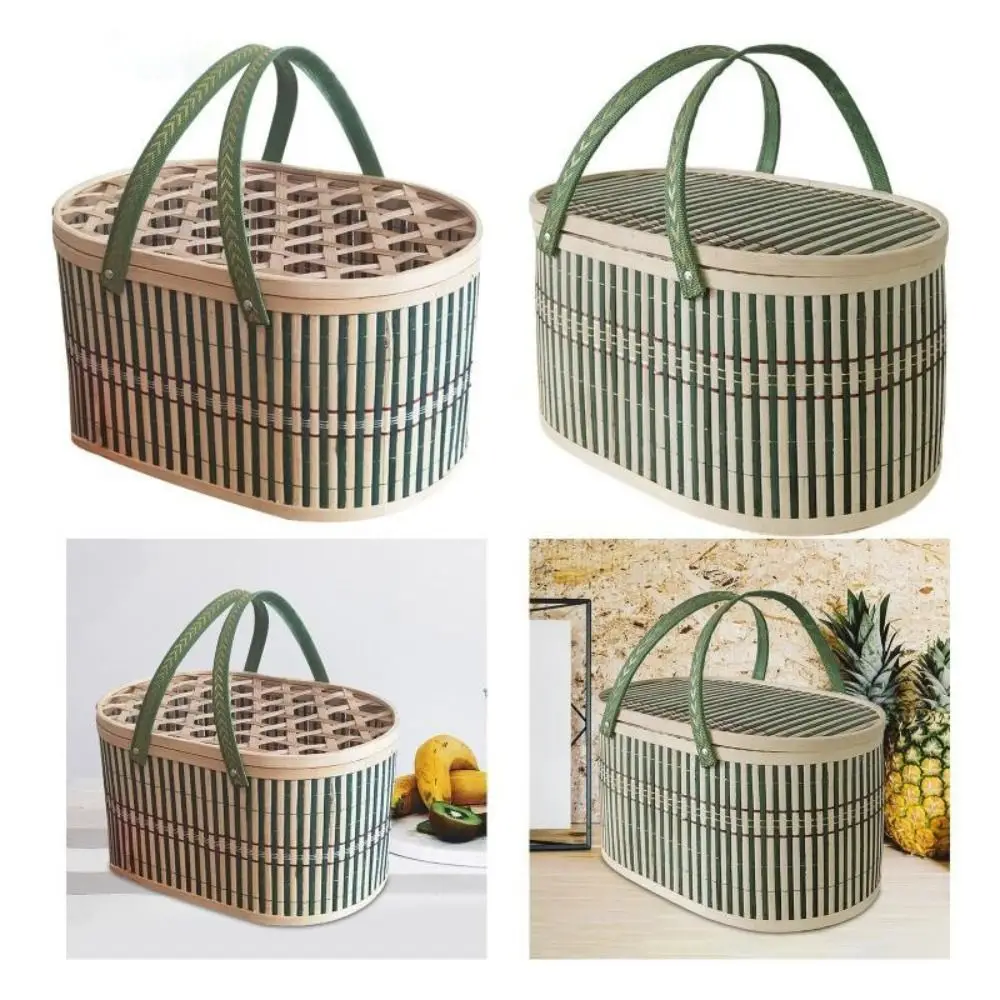 Durable Handmade Bamboo Basket Woven with Lid Food Fruit Storage Basket Gift Wrapping Baskets for Mooncake Snacks view 3