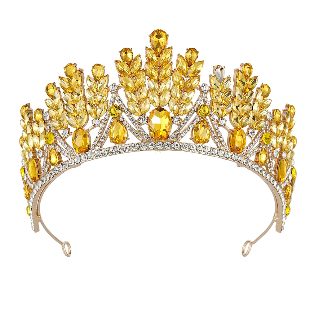 تاج الزفاف - غطاء رأس زفاف فاخر من الكريستال المتلألئ وحجر الراين على شكل ريشة وليمة الملكة والأميرة