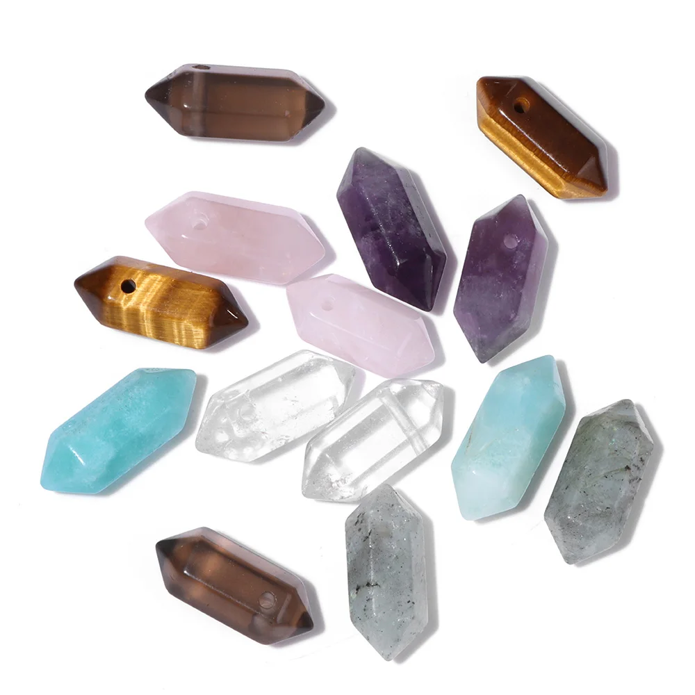 Natural Semi-precious Stone Pendants Hexagonal Column Pendant Top Driled Reiki Meditation Pendant Making DIY Jewelry 9X20MM