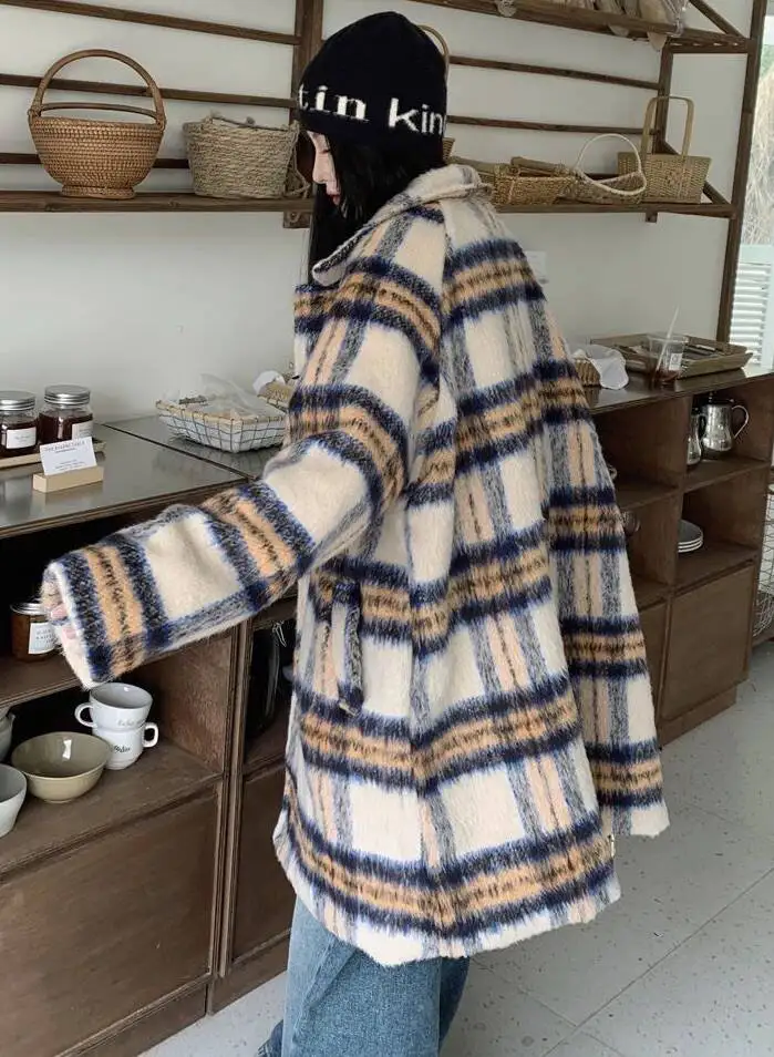 

Wool Blend Coats Womens Woolen Coat Cotton Added Winter Corduroy Jacquard Detachable Buttoned Cropped Waist-Fitted Lantern Thick