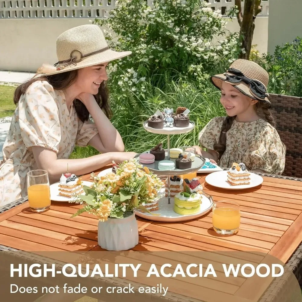 Patio Conversation Set with Acacia Wood Top, Rattan Outdoor Dining Table and Chairs for Backyard, Garden, Deck image 5