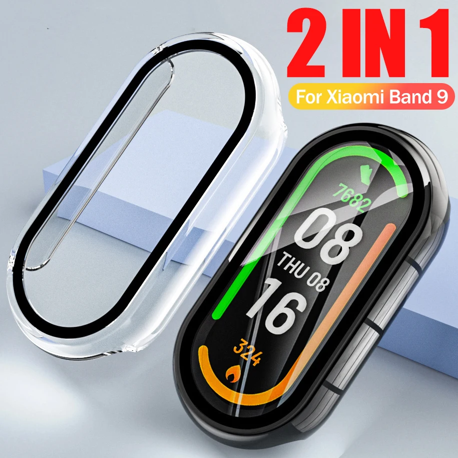 เคส PC แข็ง9 "สำหรับ Xiaomi Mi band 9" เคสกระจกเทมเปอร์ป้องกันเต็มรูปแบบอุปกรณ์เสริมสายรัดข้อมืออัจฉริยะ