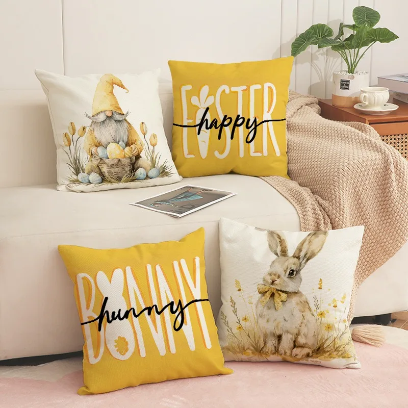 

Easter Pillow Covers 45x45cm Set of 4 for Bunny Decor Throw Pillows Spring Bow Rabbit Outdoor Farmhouse Decorative Cushion Cases