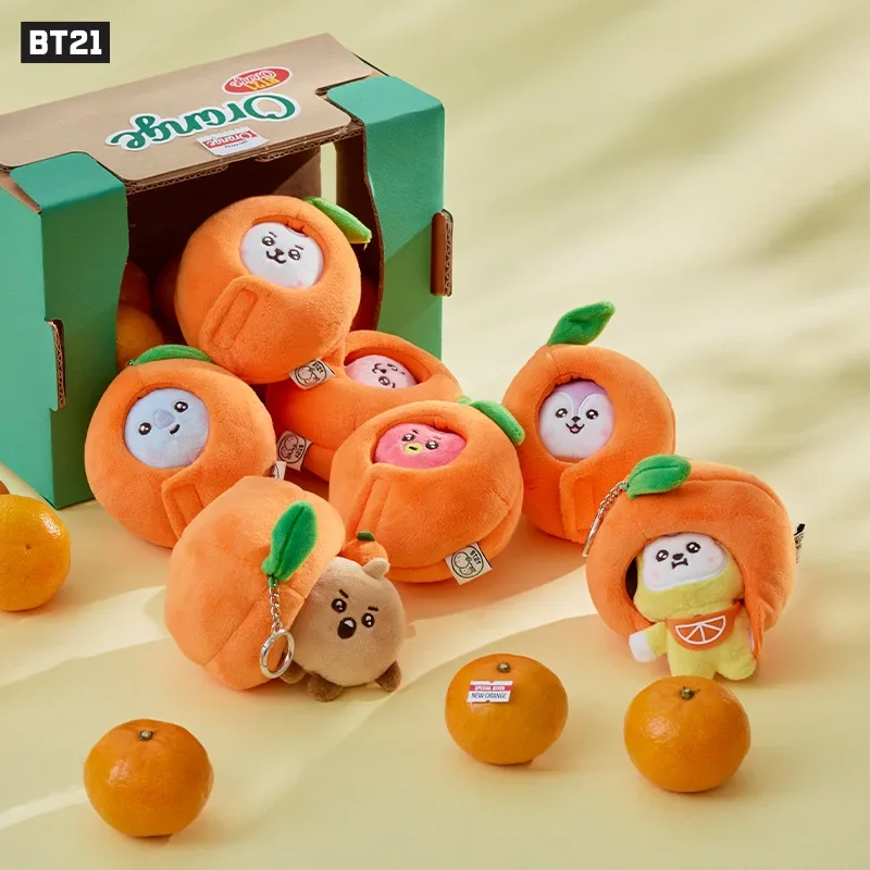 Kawaii BT21 Orange Party Series Plush Toy Keychain Pendant Cute Doll Decoration CHIMMY COOKY KOYA TATA Anime Gift Toys
