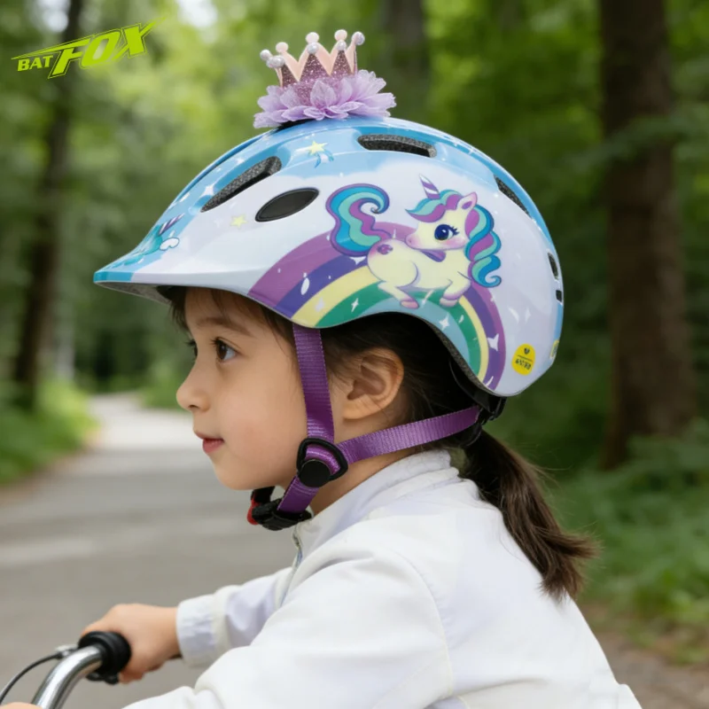

Детский велосипедный шлем BATFOX: противоударный, дышащий, с дизайном Единорога и Принцессы, для девочек 3-8 лет