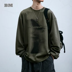 Japanese Streetwear Abstract Print Crew-Neck Sweatshirt For Men Autumn Harajuku Casual Couple Long Sleeve Hip Hop Pullover Male