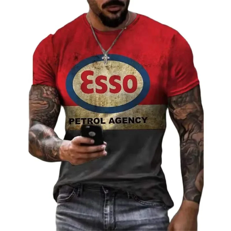 2026 Men's 3D Printed Oil Stp T Shirt Retro Motorcycle Racing Short Sleeve Top Oversized Esso Tee Streetwear Clothing