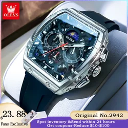 OLEVS 2942 Men's Watches Trendy Red Strap Moon Phase Auto Date High Quality Wristwatch Original Waterproof Luminous