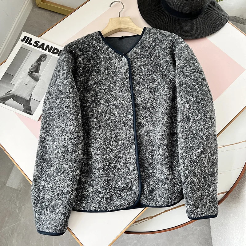 

Флисовая куртка с имитацией ягненка, осень-зима, теплый кардиган с v-образным вырезом и длинными рукавами, женское свободное универсальное однотонное повседневное пальто