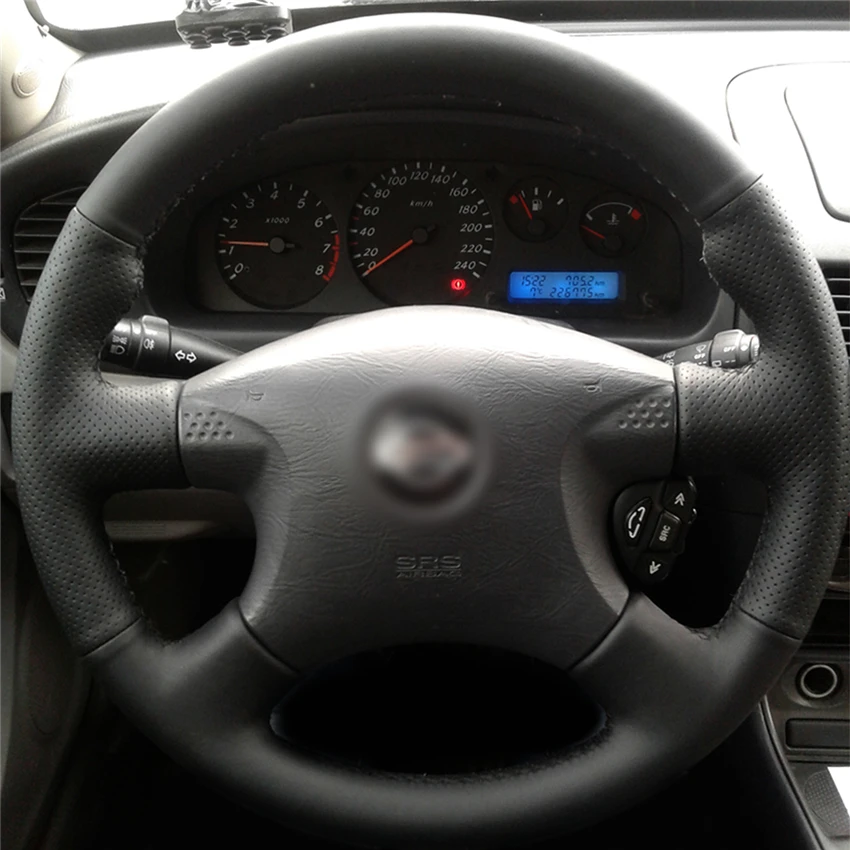 

Hand-Stitched Non-slip Durable Black Leather Steering Wheel Cover Wrap for Nissan Almera 2000-2003 Interior Accessories