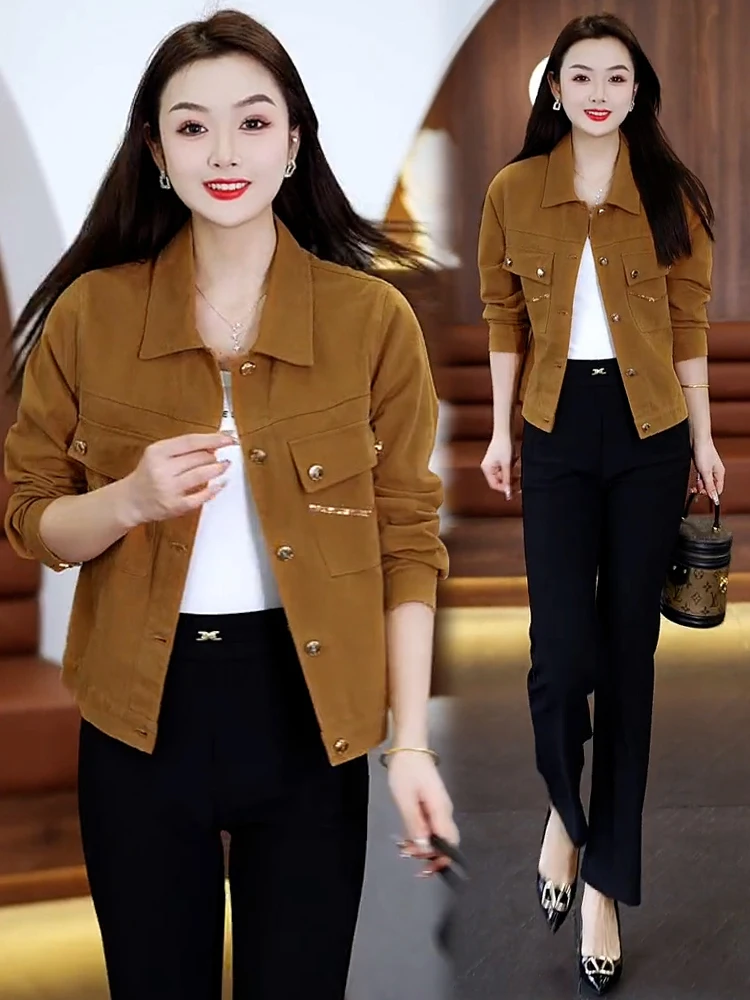 Ankela Red ort Denim Jaet vrouwen Lente Herfst Nieuwe Sle Afslanken Veelzijdige Koreaanse Versie Jaet Top voor Petite Vrouwen