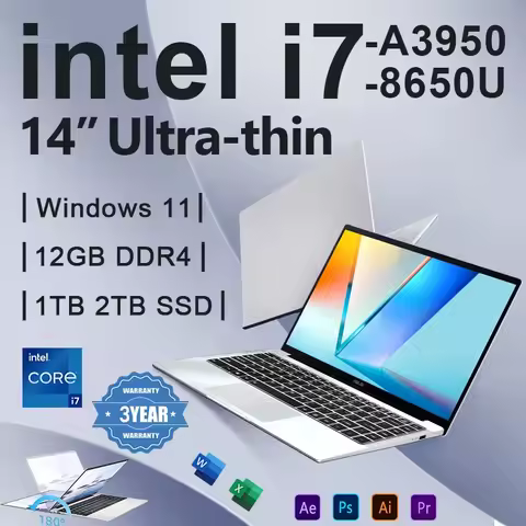 2026 Office Laptop Windows 11 Pro intel i7 8650U Intel Atom A3950 14.1 inch Notebook Computer 12GB RAM 1TB 2TB SSD PC Gaming